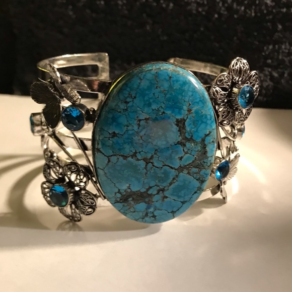 Turquoise 925 Sterling Silver Cuff Bracelet - Picture 2 of 3